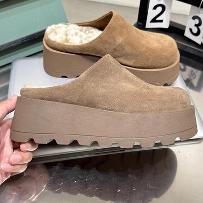 Platform Suede Women Cotton Slippers Short Plush Designer Casual Mid Heels Mules Shoes 2025 Trend Warm Winter Snow Botas Mujer
