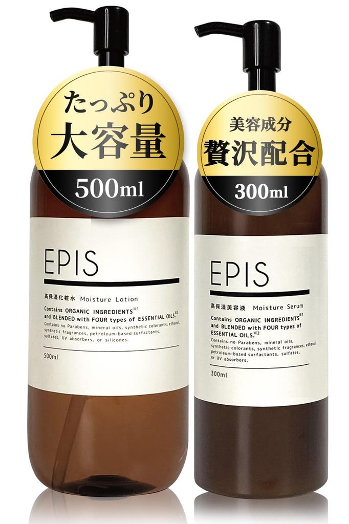 EPIS 500ml Lotion & 300ml Serum, Organic, Large Capacity, Natural Citrus Scent, Emulsion, Skincare, Lotion & Emulsion Set for Men and Women