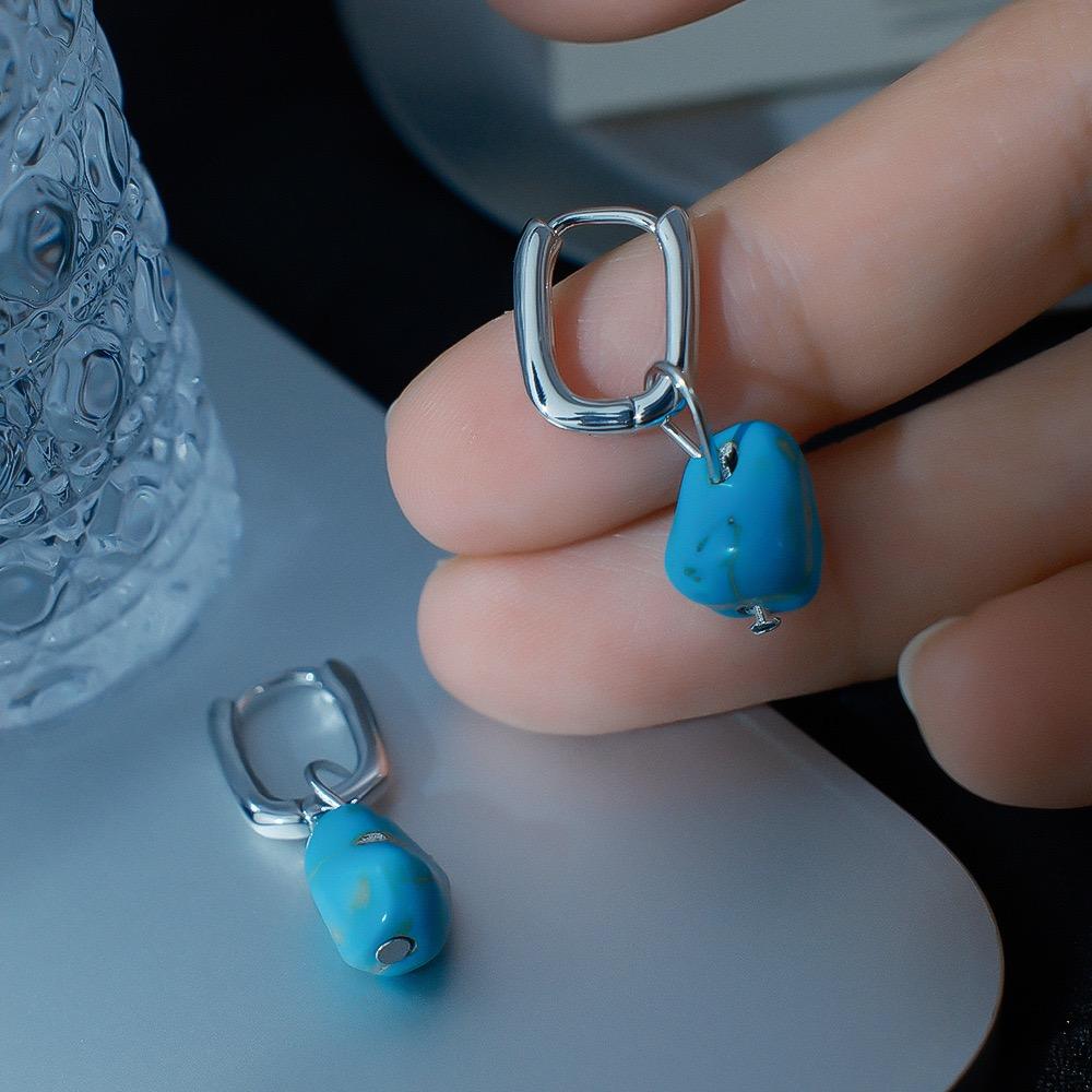 925 Sterling Silver Earrings For Women Trendy Geometric Blue Stone Earring Jewelry Prevent Allergy Party Gift Accessories