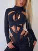 AltGoth Seksi Tulum Kadın Koyu Gotik Cyberpunk Hollow Out Patchwork Uzun Kollu Bodysuit Harajuku Emo Alt Tulum
