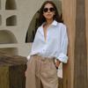Women's Linen Shirt Long Sleeve Elegant Pink Oversize Blouse Vintage Basic Top Collar Cotton Linen Shirt for Women