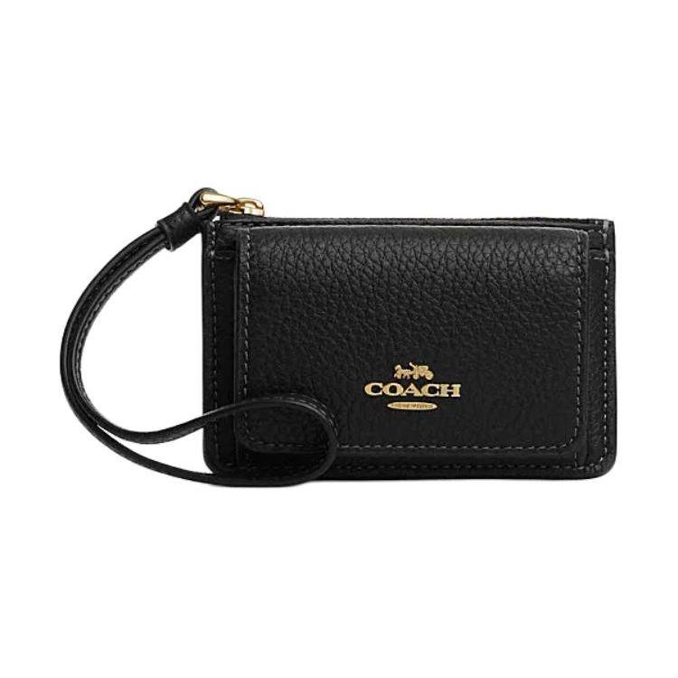 Coach Card Case 11 Letter Logo Zipper Closure Leather Mini Women Card Case Black CP434-IMBLK Basic Set (Bag+Dust Bag)