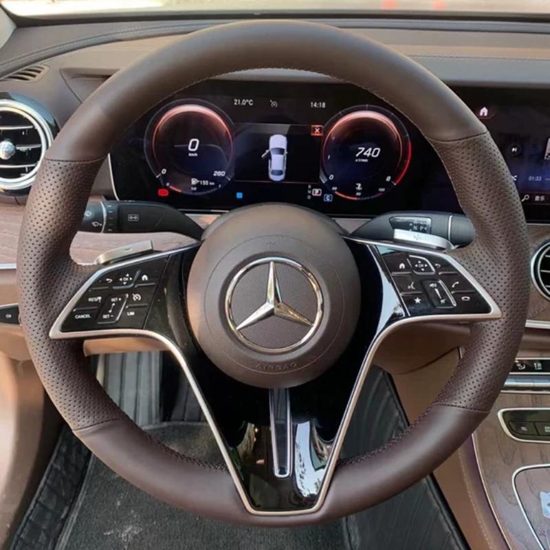 Для Mercedes Benz GLC GLA GLB GLE GLS G350 G500 C200 E300 S400 S450 Ручная прошивка Темно-коричневый Кожаная Накладка на Руль темно-коричневого