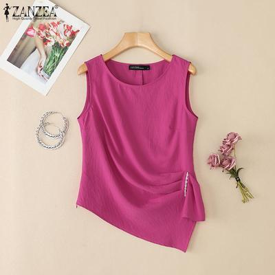 Women Summer Irregular Hem Casual Round Neck Sleeveless Tank Tops
