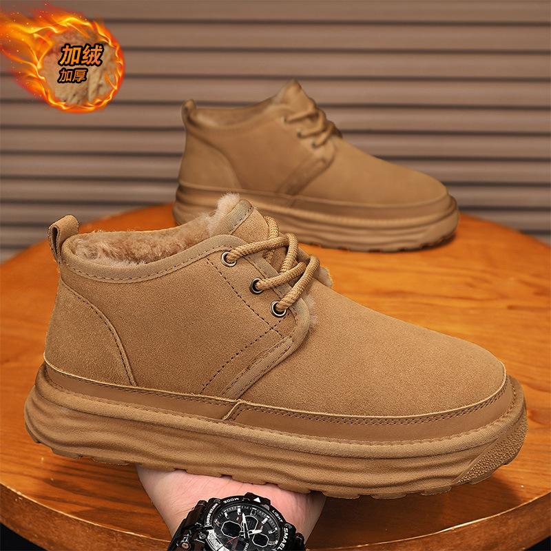 Snow Boots 2026 Winter Waterproof and Anti Slip Thick Soled Bread Cotton Boots Men's Shoes with Plush Warm Cotton Shoes