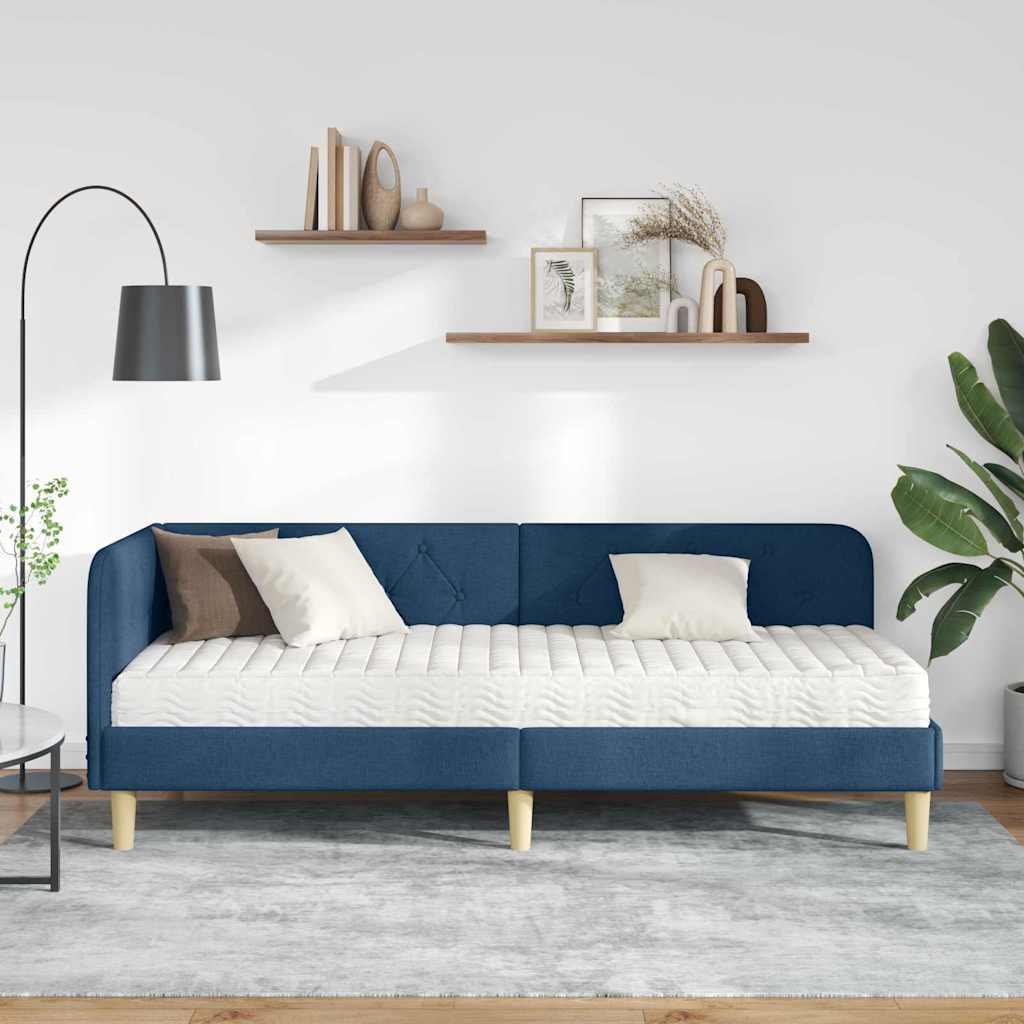 Corner Bed Frame Blue 80 X 200 Cm Fabric
