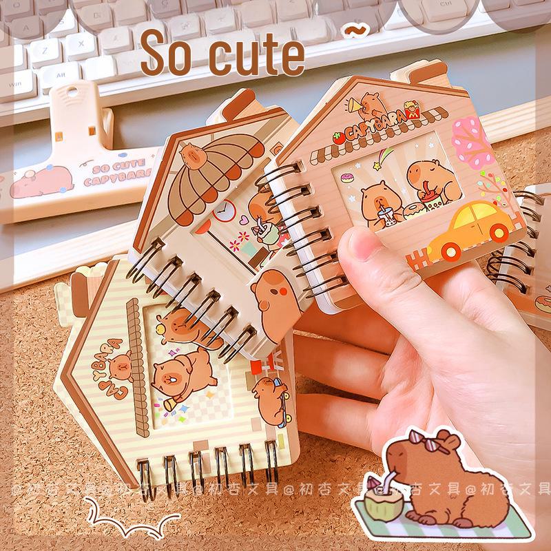 Capybara-formet spolebundet ikke-klebende notatbok Søt tegneseriedesign