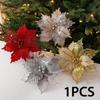 9-Inch Poinsettia Artificial Flower with Stem for Holiday Tree and Wreath