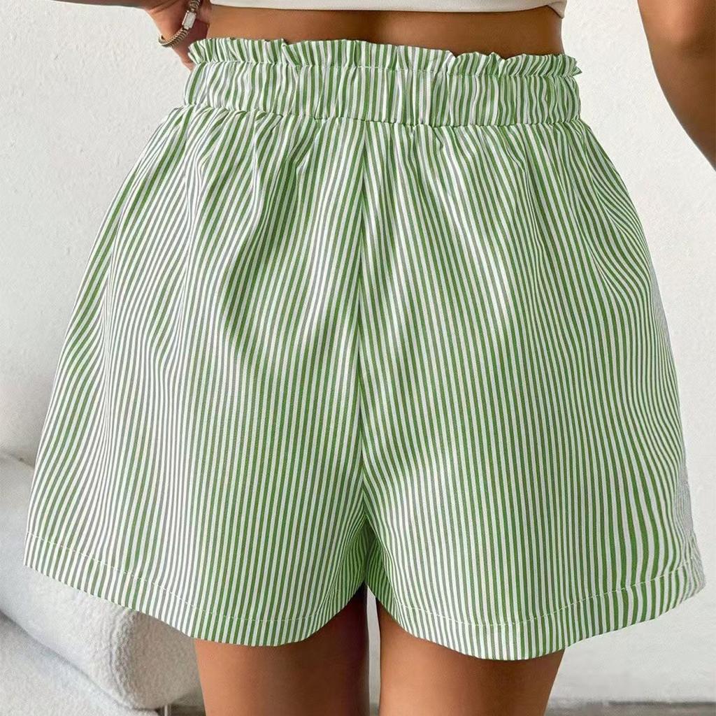 Gestreifte Shorts für Damen High Waist Strand Casual Kordelzug zum Anziehen Elastischer Bund Sommer-Shorts mit Taschen