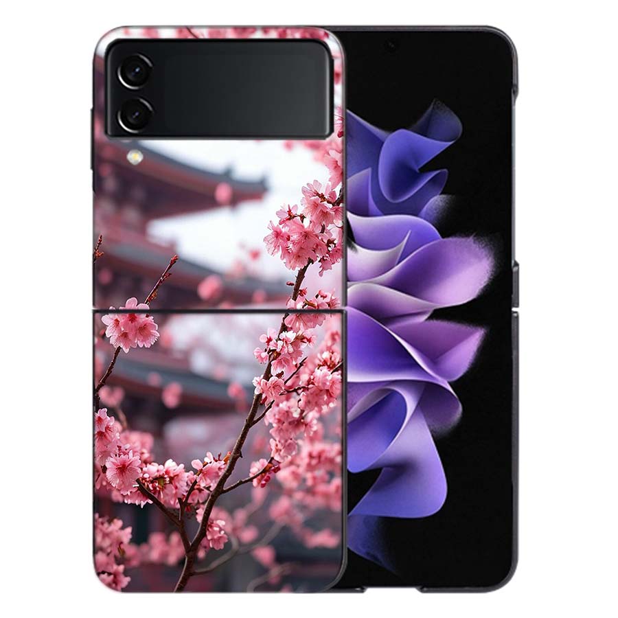 Snowy Peach Blossom Tree in Front of the House Phone Case For Samsung Z Flip 6 7 5G Galaxy Z Flip 5 4 3 5G Cases Shockproof Hard