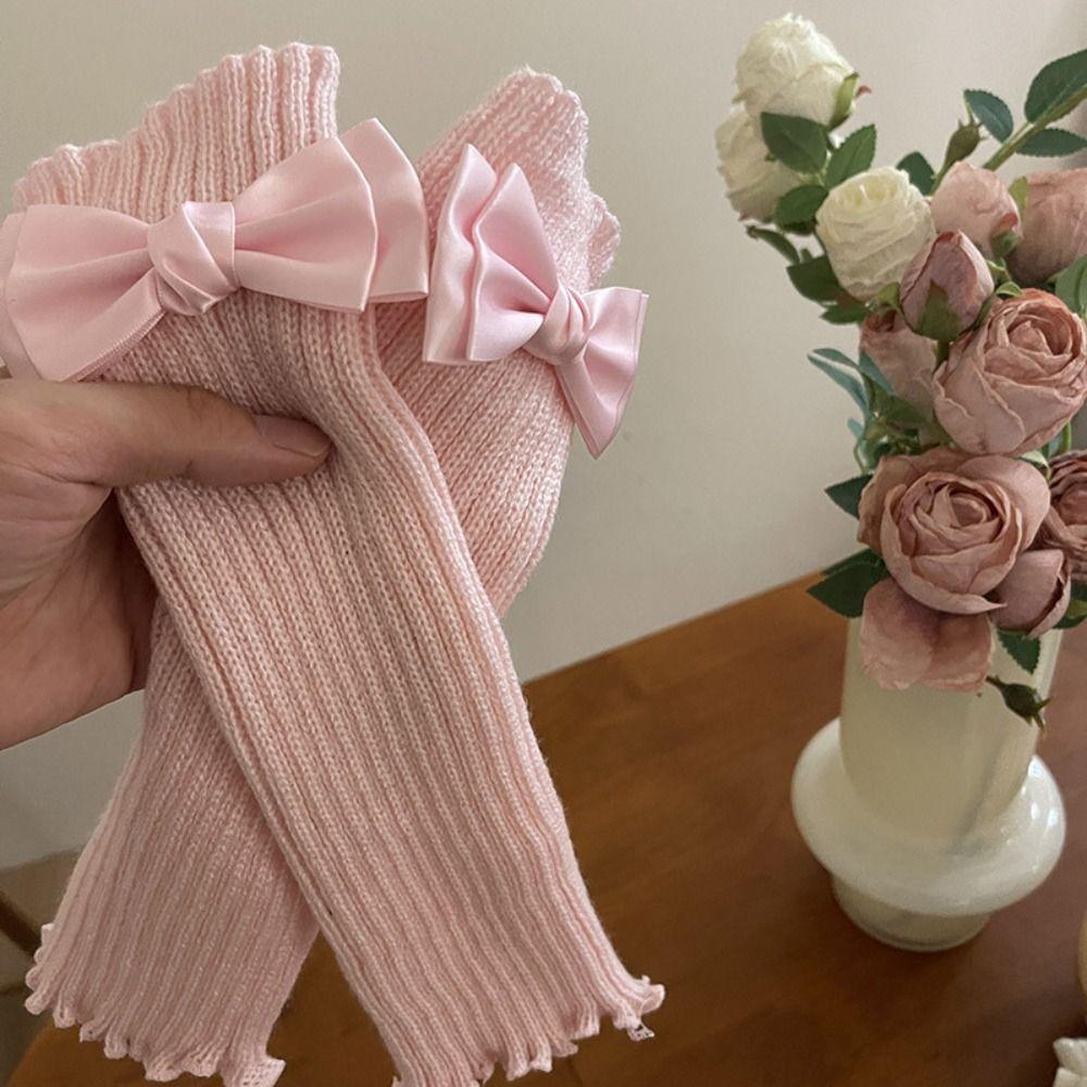 Y2k Knitted Bow Gloves Gothic Fingerless Gloves Soft Wool Sleeve Cuff  Ladies