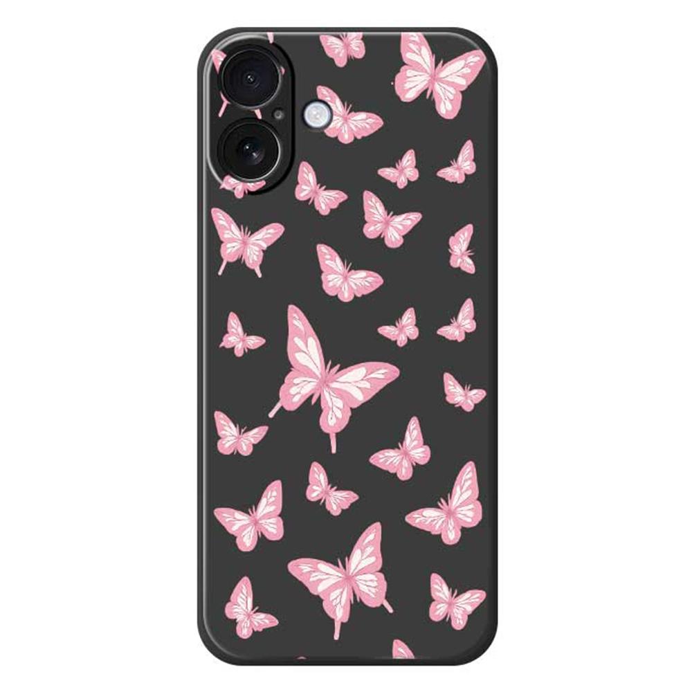 

For iPhone 17 Case Pink Butterflies Pattern Printing Straight Edge TPU Phone Back Cover Black