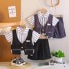 Summer 2026 Boys' Collared Striped Two-Piece Set with Double Zip Pockets