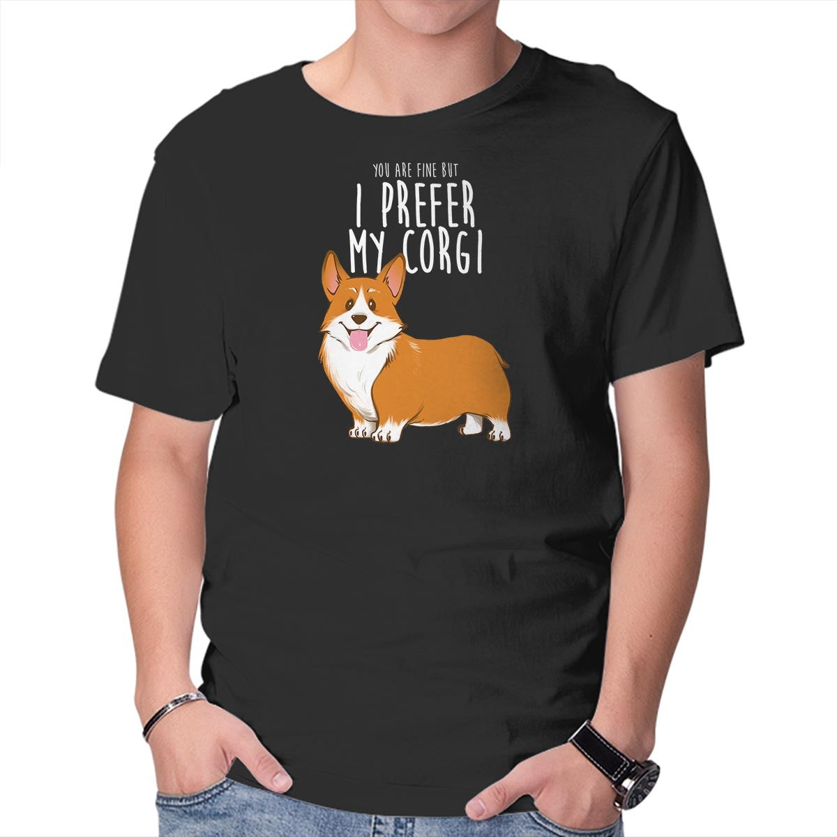 Unisex Crew Neck T-Shirt I Prefer My Corgi Graphic Short Sleeve Casual Tee XL