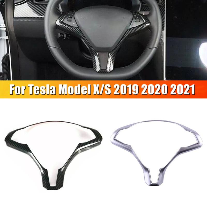 For Tesla Model X and Model S 2016 2017 2018    ABS Carbon Fiber Inner Car Steering Wheel Cover Trim Frame Decor