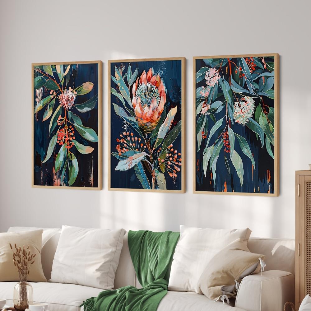 3 Pieces of Frameless Retro Flowers, Plant Wall Art, Flower Posters, Retro Wall Decoration, Living Room Bedroom Wall Decoration