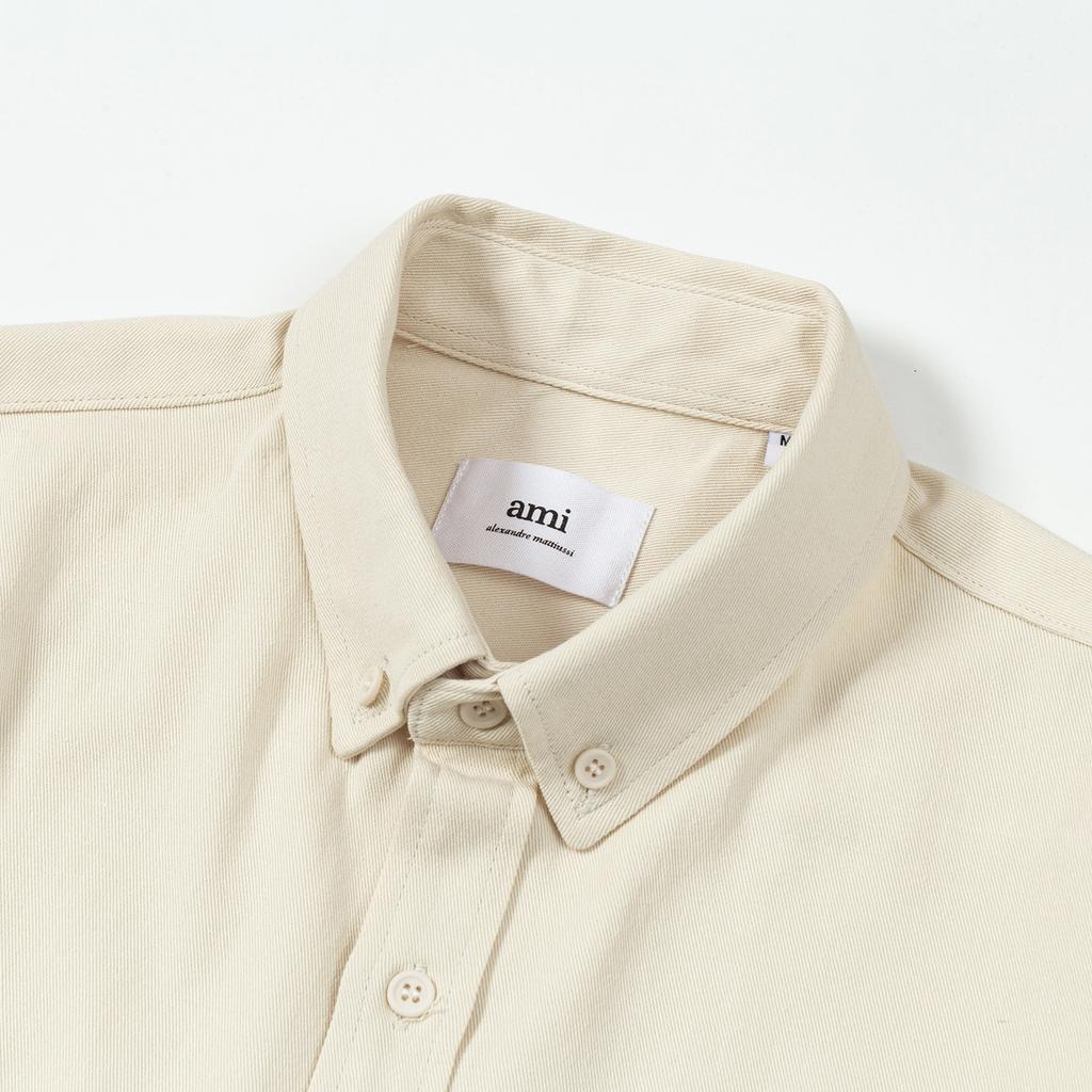 2215 AMI Autumn and Winter Classic Green Heart Embroidered Casual Cotton Solid Color Long Sleeved Shirt on the Chest