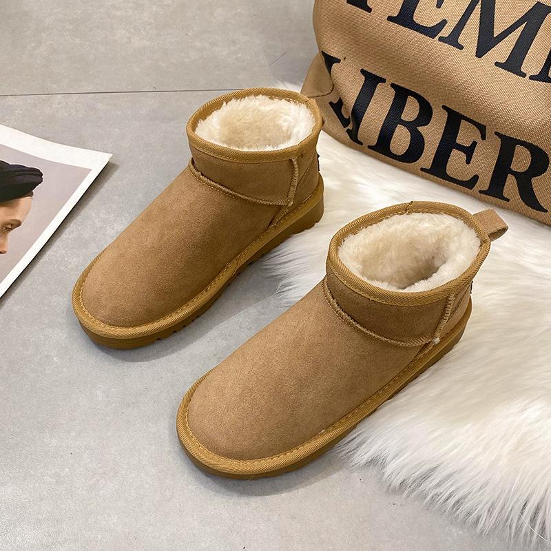 

Кожаные женские зимние сапоги с мехом, зимняя женская обувь, модные теплые утолщенные хлопковые туфли, короткие сапоги, обувь для хлеба, женская тенденция 40
