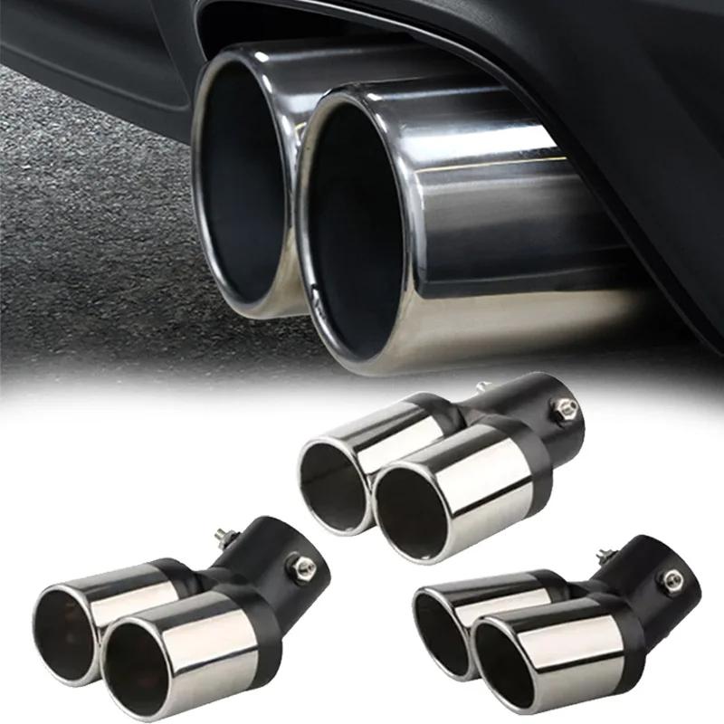Decoration Chrome Tail Pipe Stainless Steel Car Styling Universal Curved Double Outlet Car Exhaust Trim Muffler Pipe Tail Car