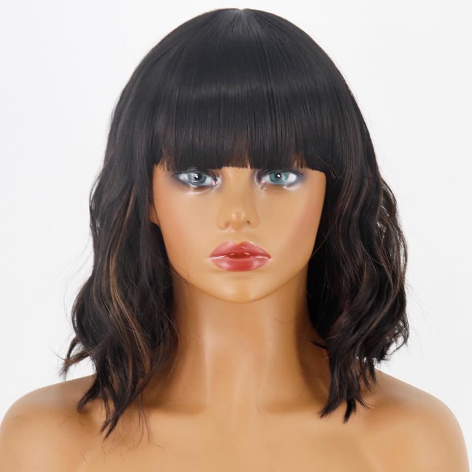 MERISIHAIR Short Wavy Wig with Bangs Synthetic Fiber Water Wave Ombre Light Blonde Wig for Women Daily Wear Cosplay