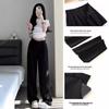 Women's 2024 High-Waist Black Wide-Leg Drape Suit Pants - Slim, Casual, Straight Fit for Spring