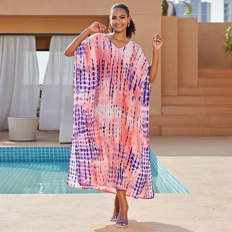 Bohemian Beach Kaftan Dresses for Women Tie Dye Summer Maxi Robe Summer Swimsuit Cover Ups Holiday Bathing Suits Factory Supply Big Sales