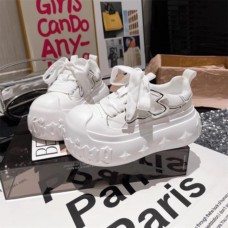 Big Head Lace-up Thick-soled Muffin Shell Head Little White Shoes Casual Shoes Dissolving Shoes Small Cm Women's Shoes