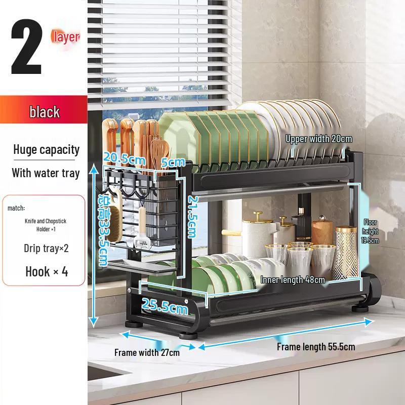 

YouShu Matte Black 2-Tier Countertop Dish Rack