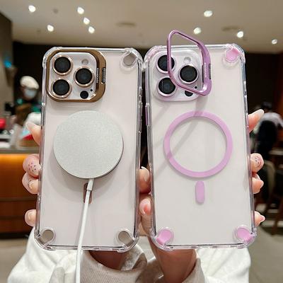 Supporto in Metallo per Fotocamera Custodia Magnetica Trasparente per Telefono per iPhone 16 Pro Max 15 14 Plus 13 per Magsafe Antiurto Pellicola per Obiettivo Copertura Acrilica Trasparente