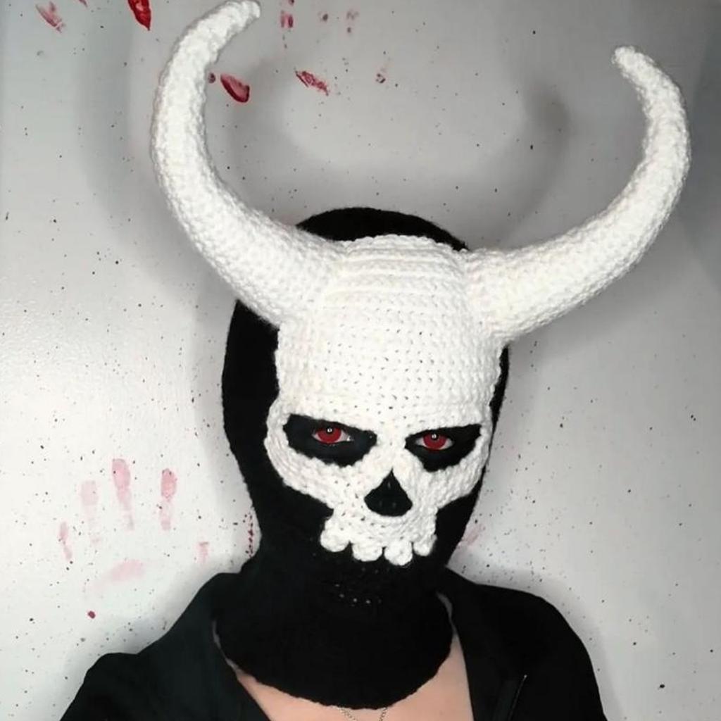 Devil Horn Winter Hat for Adult Handwoven Balaclava Cap Novelty Party Hat for Girl Boys Knit Mask Hat Cool Accessories