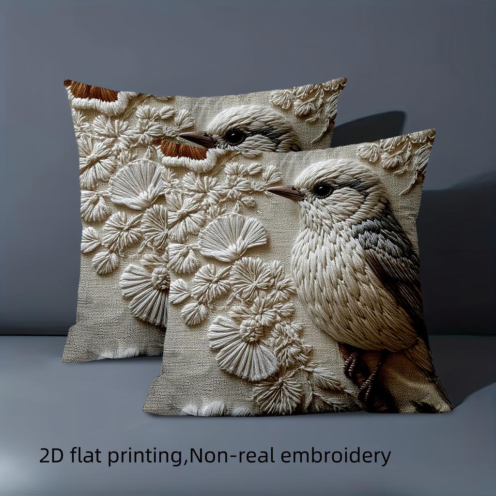 1 Pillowcase 2D Flat Printed Embroidered Bird Pattern Decorative Pillow Polyester Pillowcase Sofa Cushion Cover