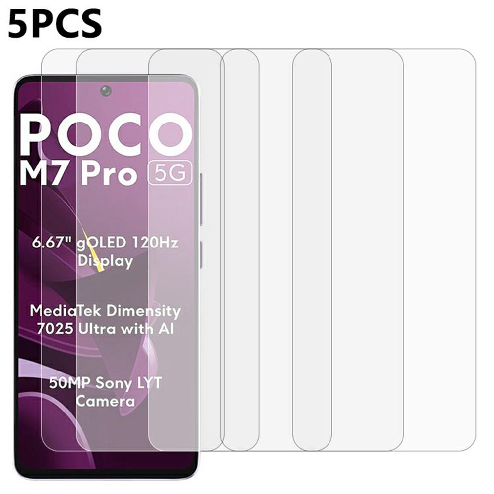 

5Pcs For Xiaomi Poco M7 Pro 5G Screen Protector 0.3mm 2.5D Tempered Glass Clear Film Type A