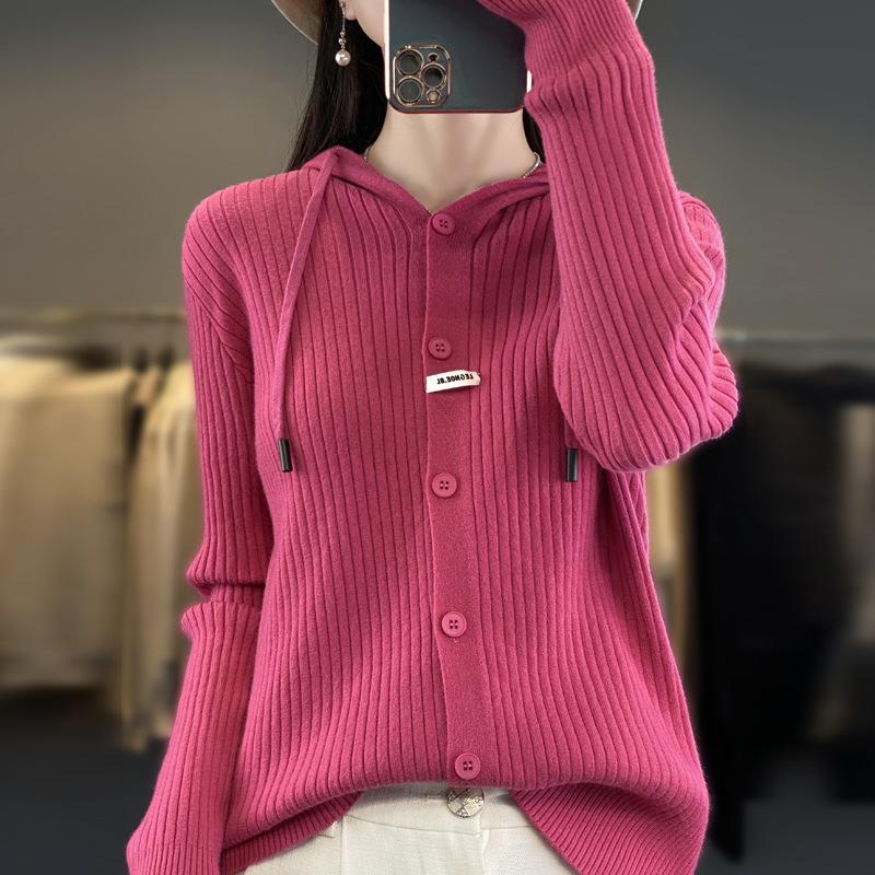 Cardigan cu glugă tricotat pentru femei Toamnă și Iarnă Nou la modă și versatil Hanorac îngroșat Moale și prietenos cu pielea Jachetă hanorac