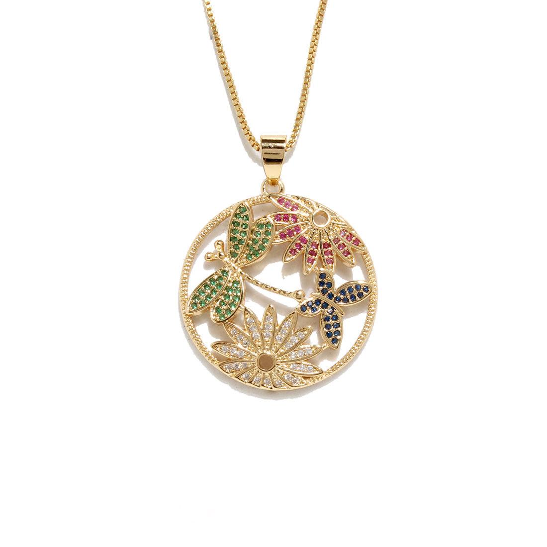 

1 Изысканное и модное женское круглое ожерелье с полыми бриллиантами, инкрустированное стрекозой и бабочкой