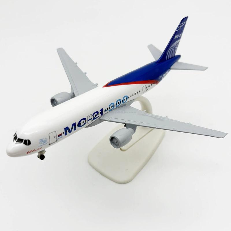 Aircraft Model Metal Replica Russian MC-21 Airlines Plane Model 20cm With Landing Gear Simulation Alloy Material Aviation