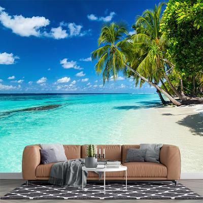 Blue Sky And White Clouds 3d Murals Beach Palm Trees Wallpapers Boys Girls Kids Living Room Bedroom Beach Mural