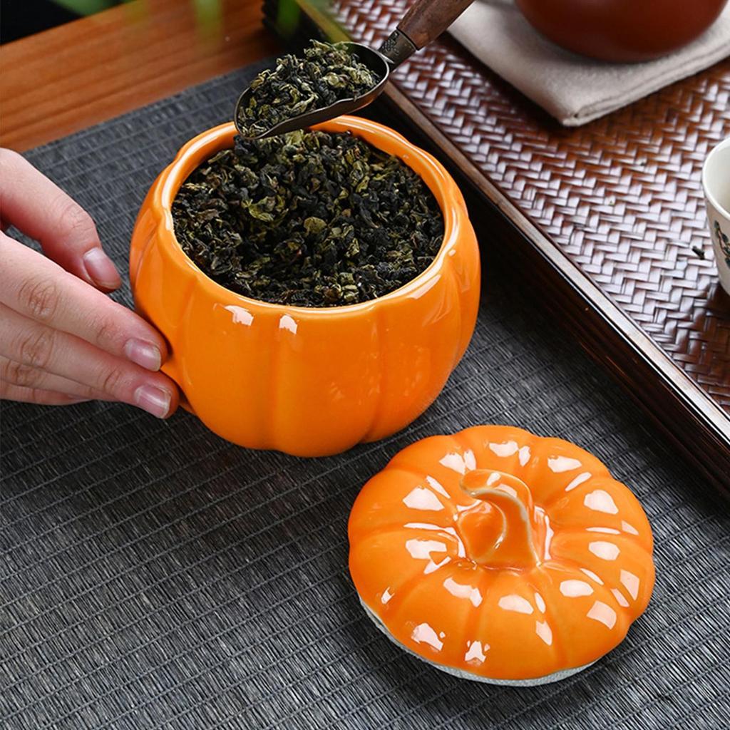 Ceramic Pumpkin Jar Halloween Pumpkin Shaped Candy Bowl Thanksgiving Fall Home Decor Harvest Food Canisters for Party Bedroom
