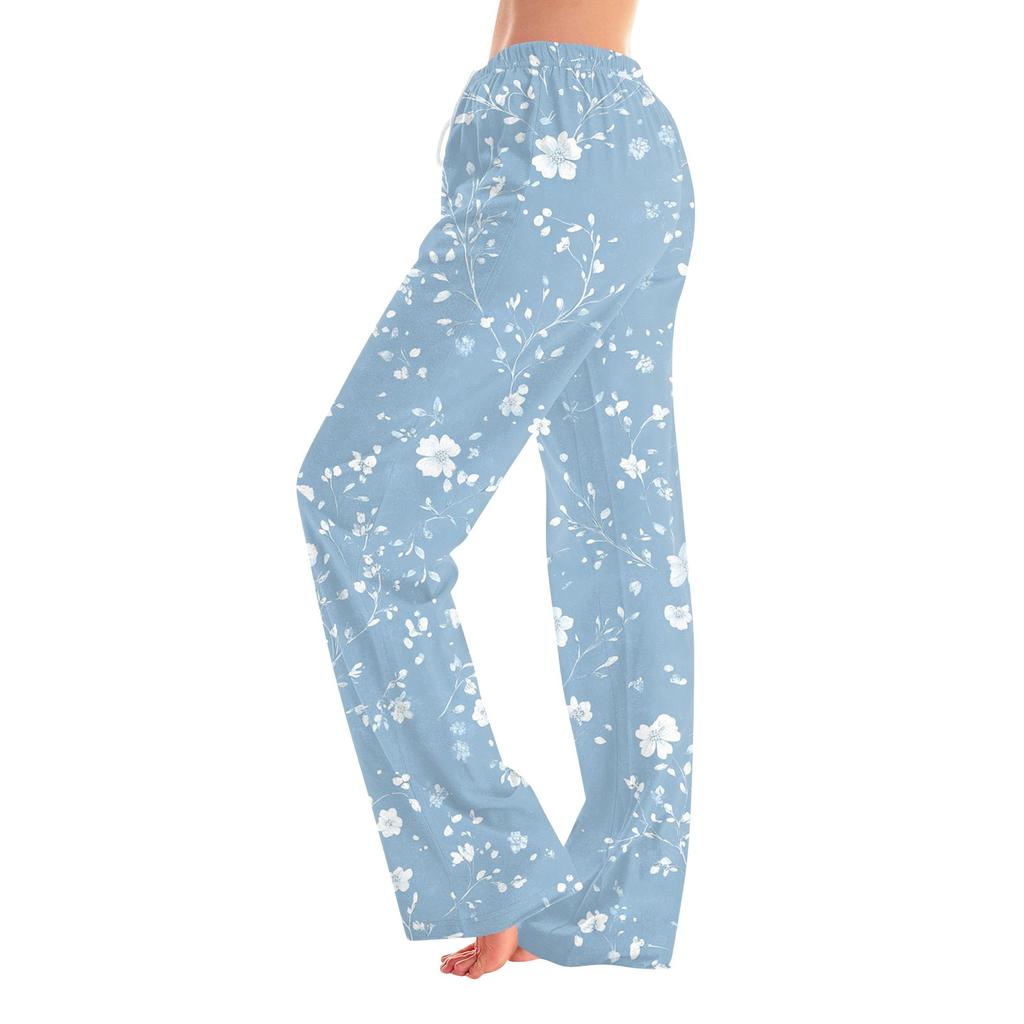 Womens Pajama Pants Sleepwear Casual Drawstring Elastic Waist Pants Comfy Straight Yoga Loose Trousers