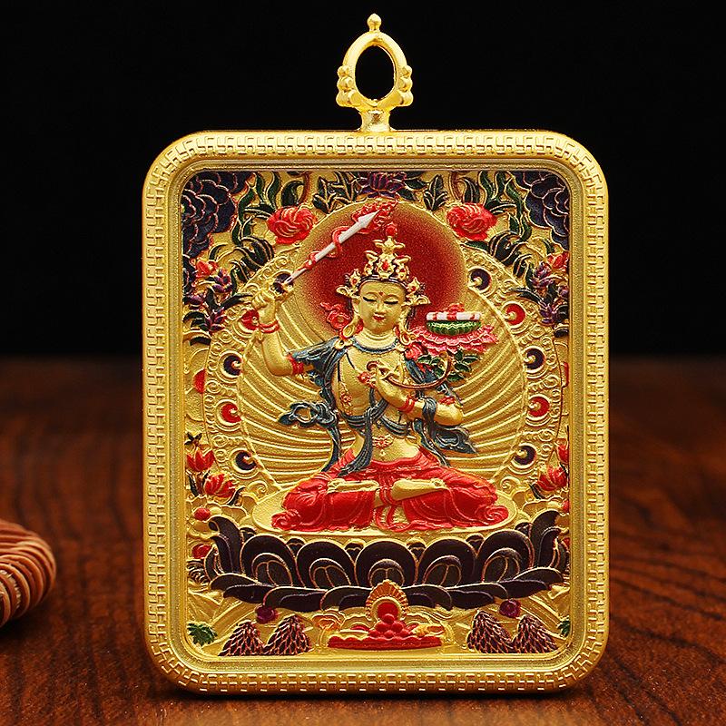 Fünf-Wege-Gott des Reichtums Halskettenseil, handgewebtes Anhängerschnur, Bienenwachs Thangka handbemalte Legierung Accessoires, Tibetanisches handgeriebenes Baumwollseil