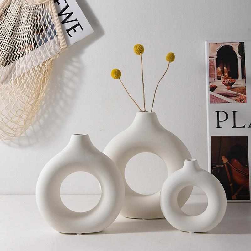 Nordic Witte Bloemenvaas Ontworpen Plastic Plantenpot Bloemenknop Fles Bloemstuk Displayfles Woonkamer Decor