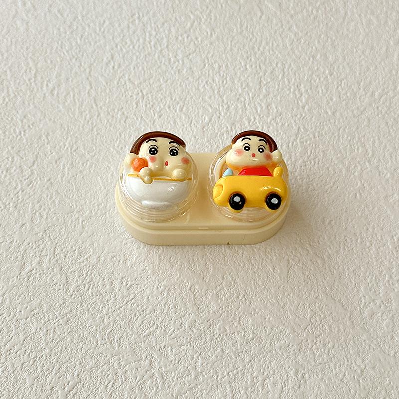 Zestaw etui na soczewki kontaktowe Przezroczysty przenośny etui towarzyszące Kredka Shin-chan Fioletowy Beżowy Mały Typ szuflady Słodkie narzędzia do usuwania soczewek kontaktowych