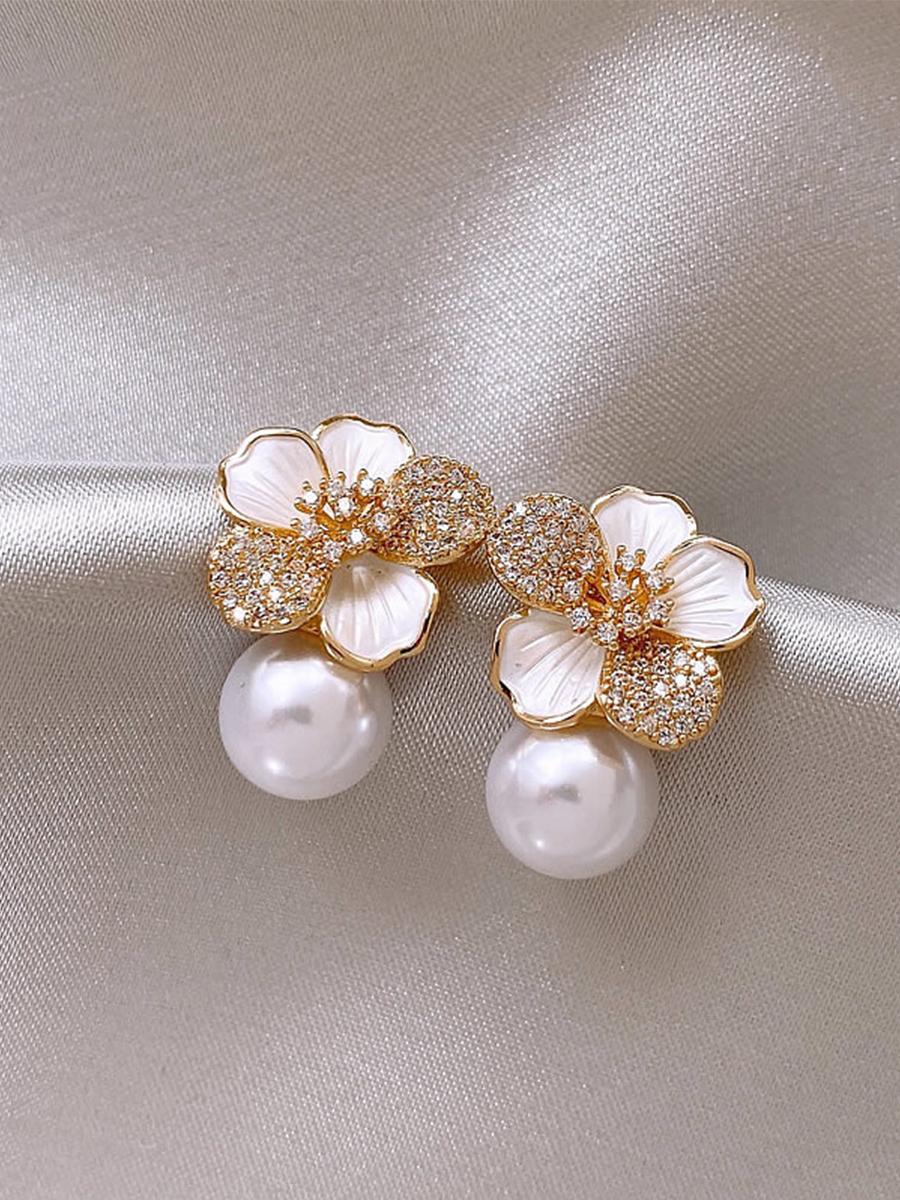 

French Light Luxury Micro Set Zircon White Enamel Camellia Pearl Pendant Earrings 2026 New Fashion Jewelry Accessories For Women