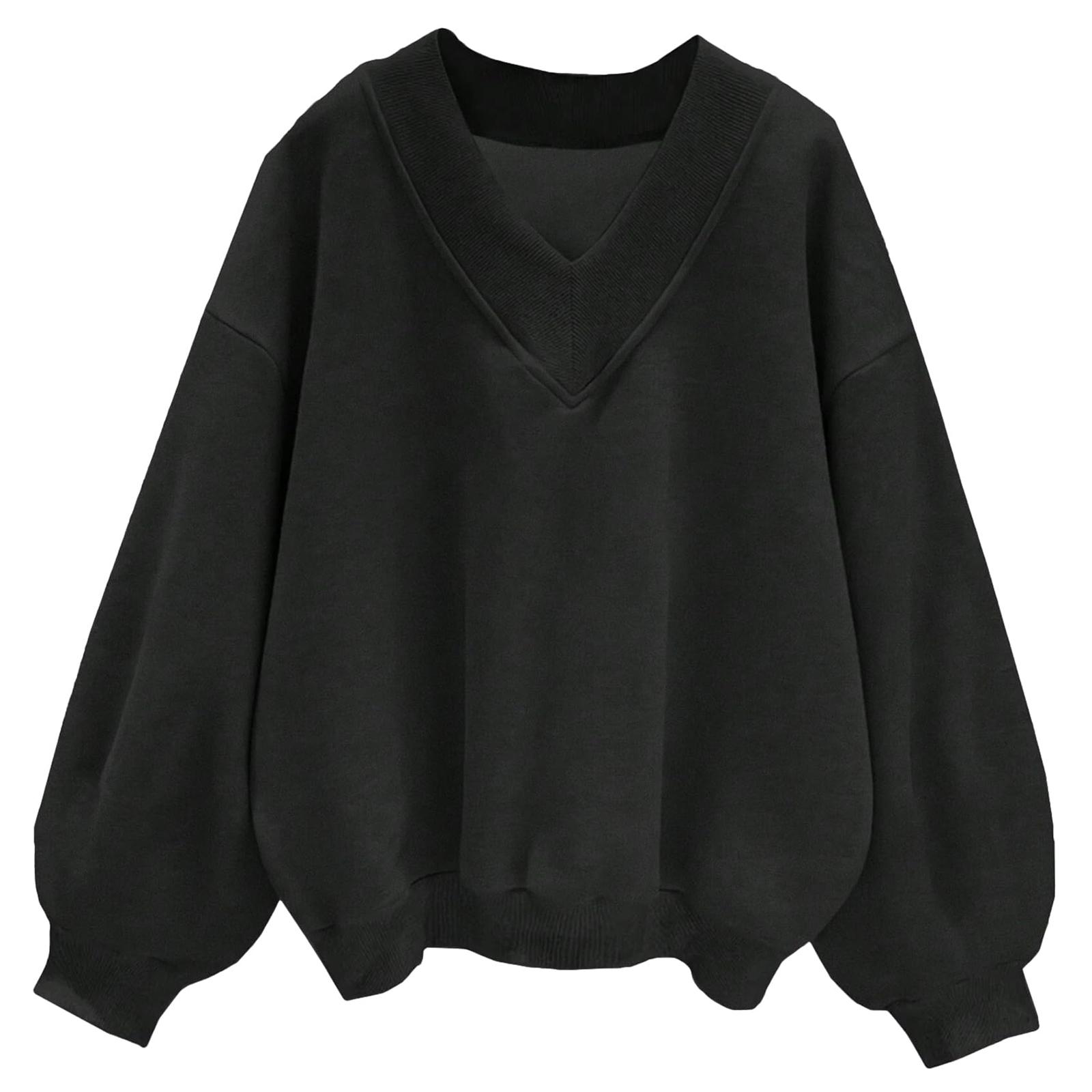 

Женский однотонный бархатный свитшот с круглым вырезом, свободный, повседневный L чёрный