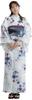 Dita Yukata Set with Obi Navy Colorful Watercolor and Transparent Floral Easy To Dress by Yourself Kyoto Free Women's 5-Piece (Heko) Belt, Blue,