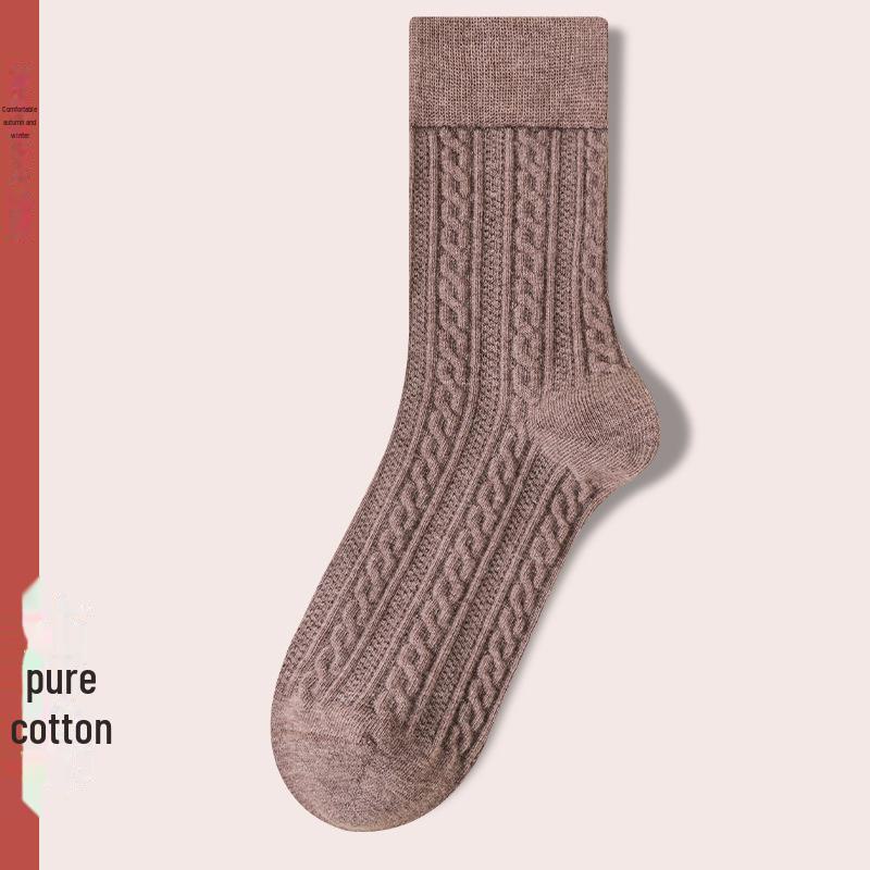 Women's Retro Twist Pure Cotton Mid-Tube Socks - Antibacterial, Deodorant, Autumn/Winter, White Long Socks.
