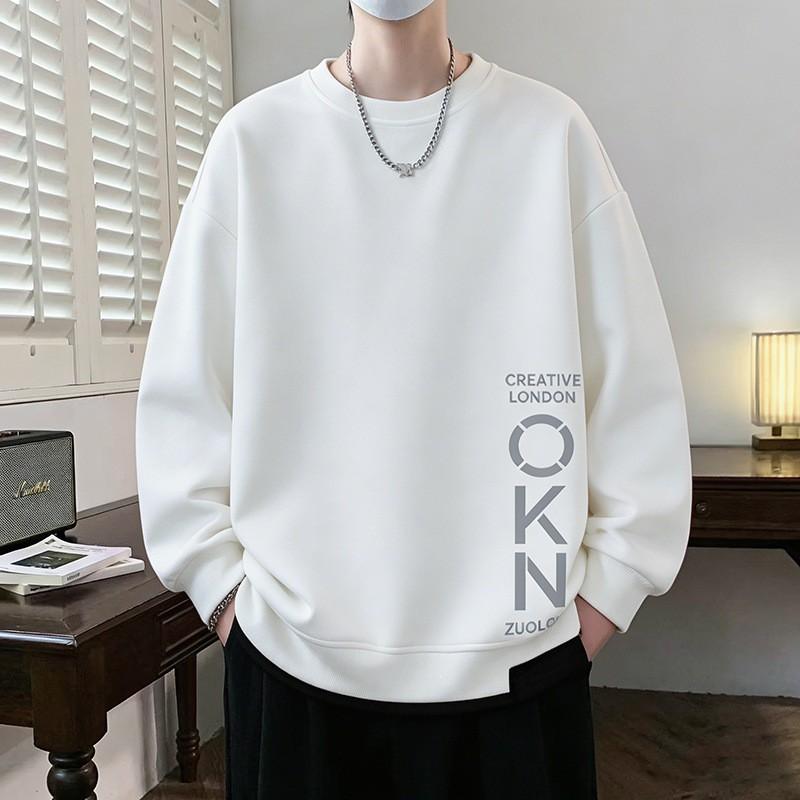 Mens Casual Crewneck Sweatshirt Letter Print Loose Fit Long Sleeve Wear