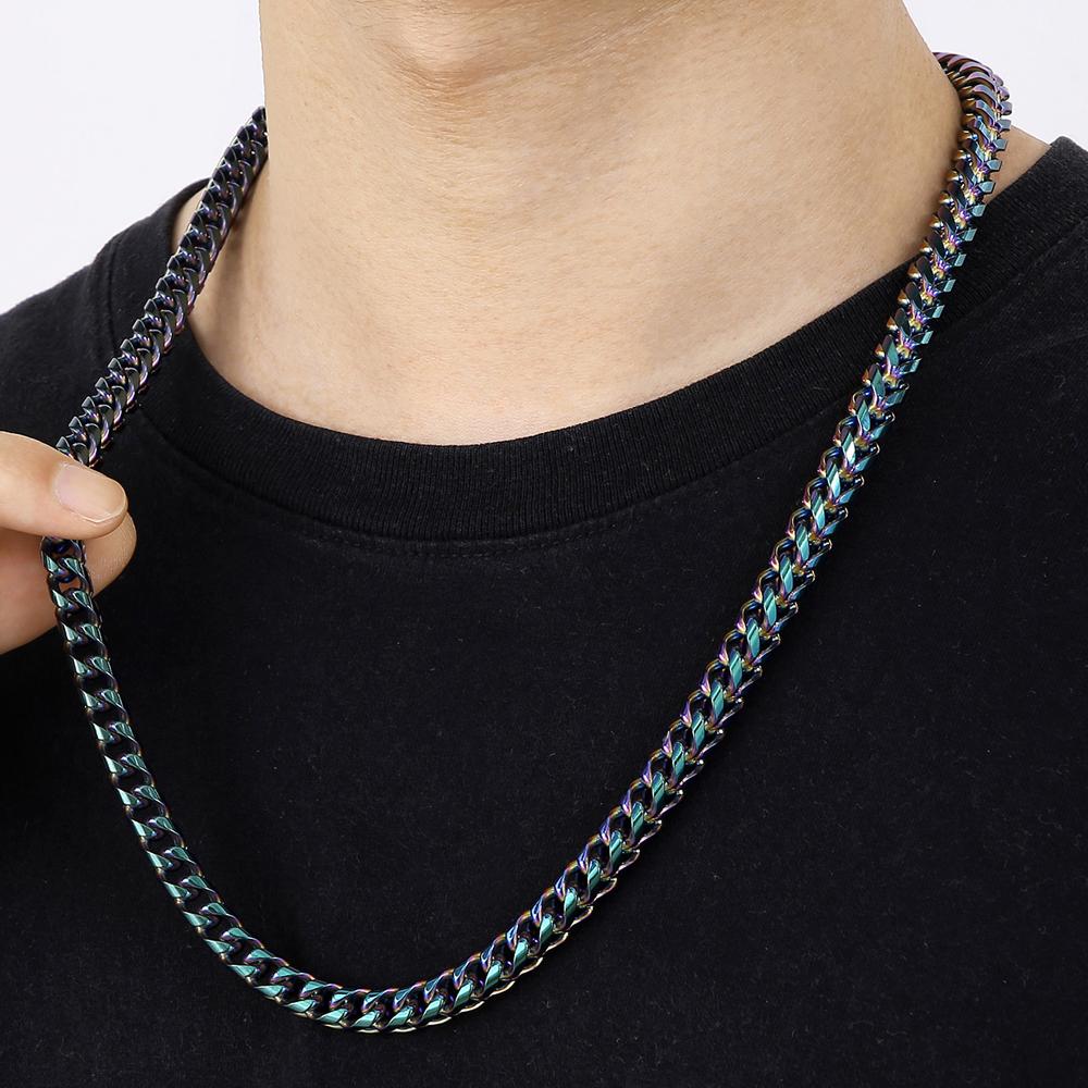Hip-Hop Men's Necklaces Rainbow Gold Color 8/10MM Wide Stainless Steel Link Neck Chains for Men Birthday Jewelry Gift for Him