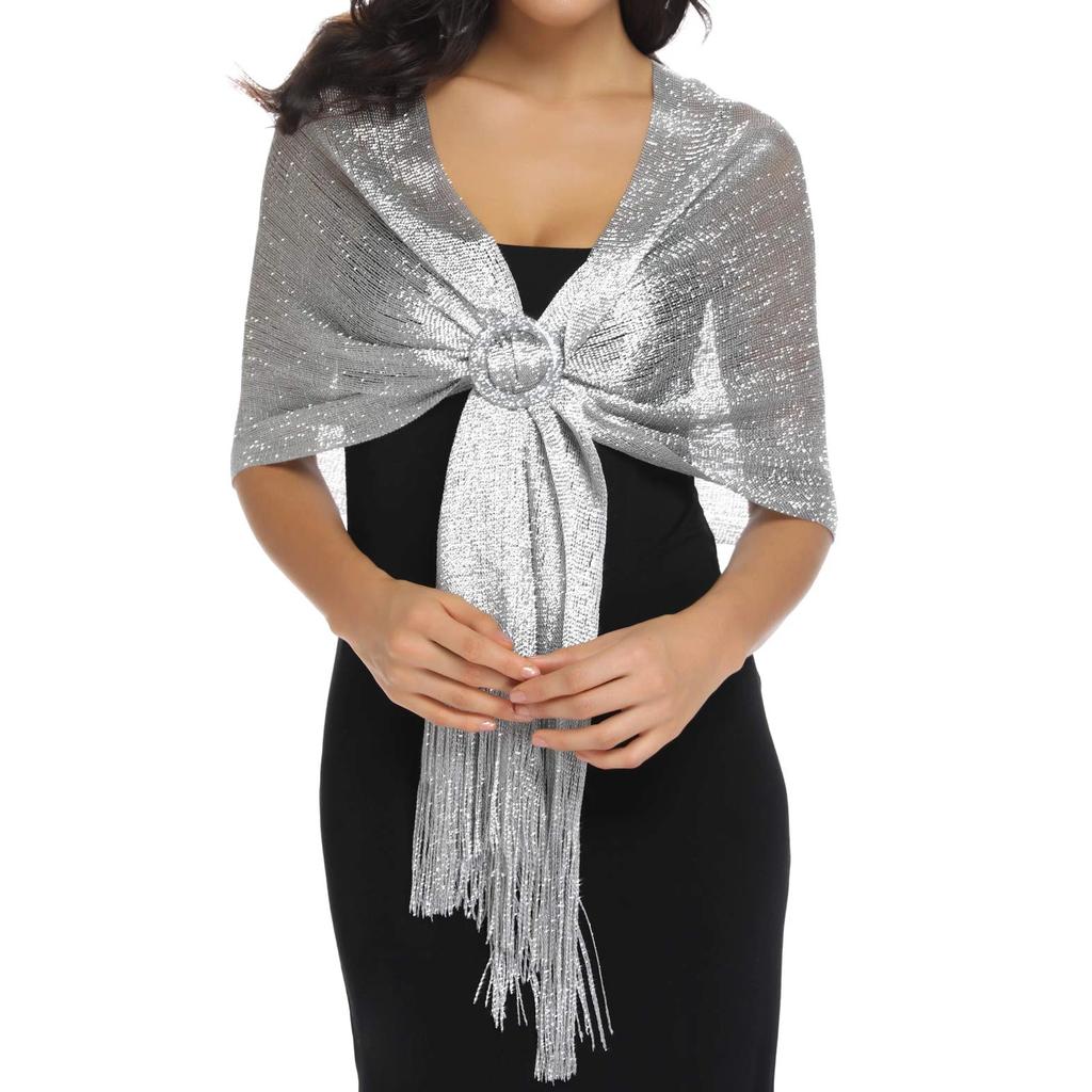 Shimmer Glitter Shawl Wraps For Women All Match Shawls Scarf Fashion Tassel Stoles Scarf Luxury Shawls Foulard 160*50Cm