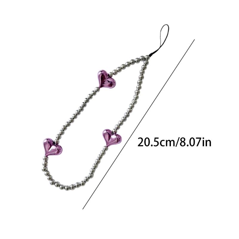 Fashion Phone Charm Pink Heart Pendant Unique Phone Lanyard Keyring Heart Bead Keychain Wing Heart Phone Strap Party