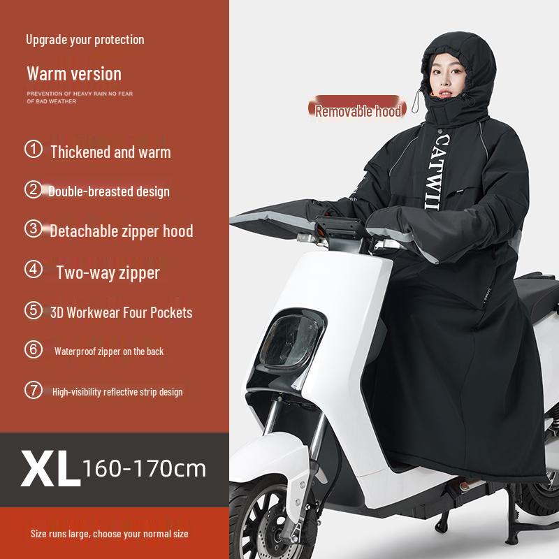 Electric Vehicle Winter Windshield Fleece-Lined Warm Coat for Bicycles & Motorcycles - Cold Weather Windproof Gear